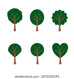 Tree Vector Set, Collection of 6 trees, Simple vector illustration
