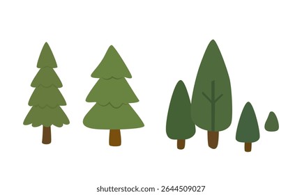 Tree vector set. Evergreen and Pinetree clipart. Forest element, camping element. Flat vector in cartoon style isolated on white background.