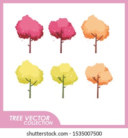 Tree vector set with various color and flat design, simple, cute and adorable for your element design