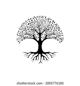 tree vector silhouette with black and white background