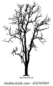 Tree of vector, Silhouette of dead tree or dry tree on white background with vector concept.