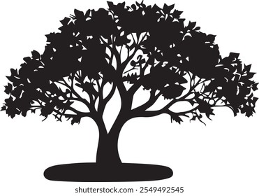 Tree vector silhouette icon with white background.