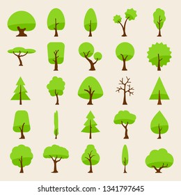 tree vector silhouette icons flat style for natural product store, garden, nature cosmetics, ecology company, naturally firm, organic shop, alternative medicine, green unity, farming. 10 eps
