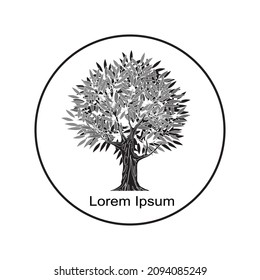 tree vector silhouette, isolated on white, branches, leaves and roots, EPS 10.