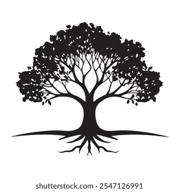 Silueta del Vector del árbol aislada en el fondo blanco.