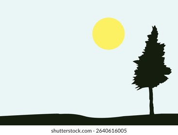 tree vector silhouette and yellow sun with emphy space.jpg