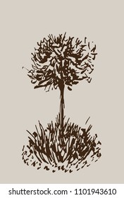 Tree vector sketch.Vintage illustration, engraved style. Hand drawn ink. Line drawing Isolated on light background. For landscape, park, outdoors design. Beige and brown colors.