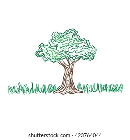Tree vector symbol, sketch, vector illustration