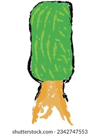 Tree vector, Wax crayons like children's hand-drawn trees isolated. Chalk pastels or pencils like children's hand-drawn trees on paper. Painting style with brushes, coloring style with crayons.