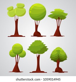 Tree Vectors collections. Green nature cartoon