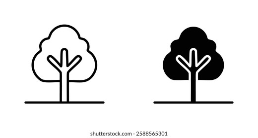 Tree vectors icons set in filled and strokes on white background