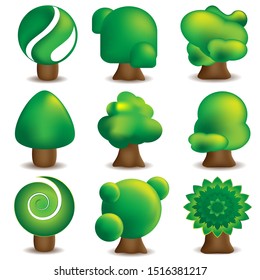 Tree vectors. Set of trees isolated on white background. Nature vector abstract stylized trees illustration. Collection of design elements.