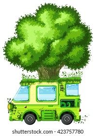 Tree vehicle ecology cartoon design element, isolated vector
