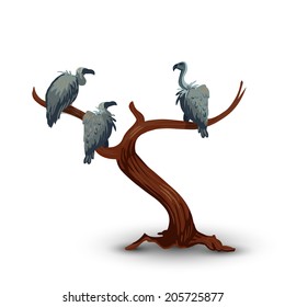 Tree and vultures isolated. Vector background