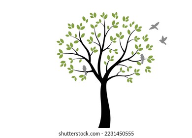 Tree Wall decoration Concept. Bird on branch wall decoration sticker design vector illustration