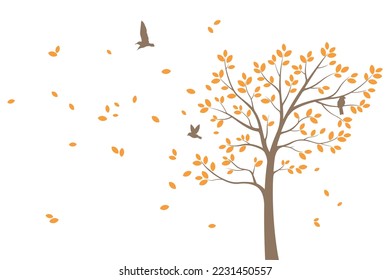 Concepto de decoración de paredes de árbol. Pájaro en la pared de rama diseño pegatina de diseño ilustración vectorial