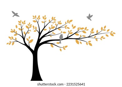 Tree Wall decoration Concept. Bird on branch wall decoration sticker design vector illustration