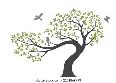 Tree Wall decoration Concept. Bird on branch wall decoration sticker design vector illustration