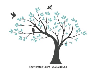 Concepto de decoración de paredes de árbol. Pájaro en la pared de rama diseño pegatina de diseño ilustración vectorial