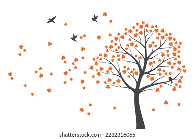 Tree Wall decoration Concept. Bird on branch wall decoration sticker design vector illustration