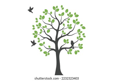 Tree Wall decoration Concept. Bird on branch wall decoration sticker design vector illustration