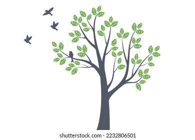 Tree Wall decoration Concept. Bird on branch wall decoration sticker design vector illustration