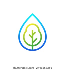 icono de caída de árbol y agua, diseño de vector de línea