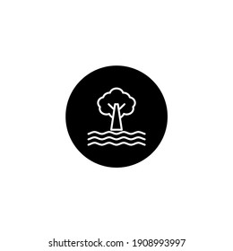 Tree and water icon in round black style. Ecology and natural resources icon. Vector