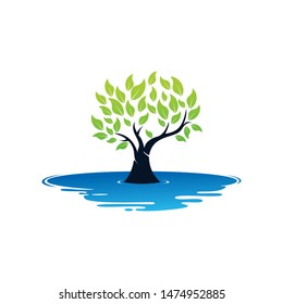 Tree Water Logo Template Design Vector, Emblem, Design Concept, Creative Symbol, Icon