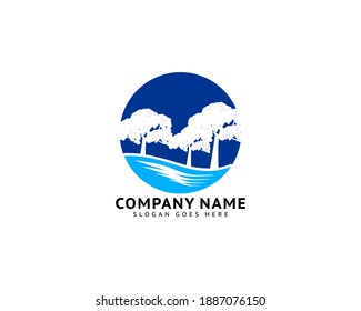 Tree Water Logo Template Design Vector