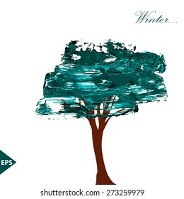 Tree. Watercolor decorative spot with salt. Vector format. EPS