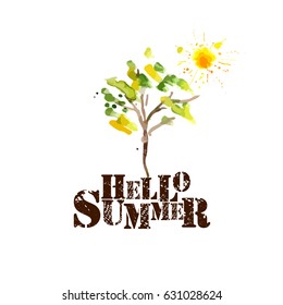 Tree watercolor. Hello summer! Vector