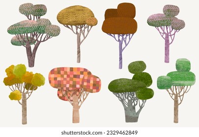 Tree, watercolor vector set illustration. plant in autumn forest.