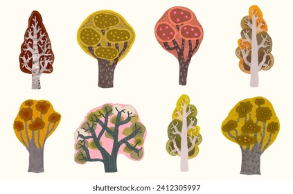 Tree, watercolor vector set illustration. plant and forest.