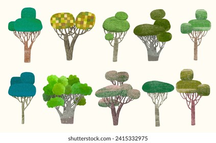 Tree, watercolor vector set illustration. plant and forest.