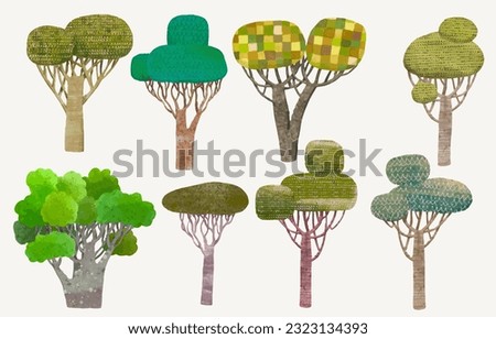 Tree, watercolor vector set illustration. plant and forest.