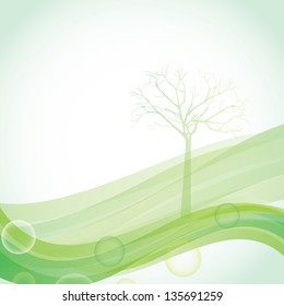 tree and waves green over white background vector illustration