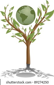 Tree which twists with branches a planet