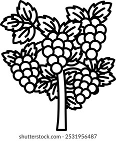 Un árbol con hojas y uvas blancas y negras
