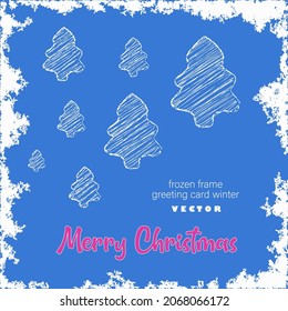 Tree white and frozen frame, greeting card, blue background vector