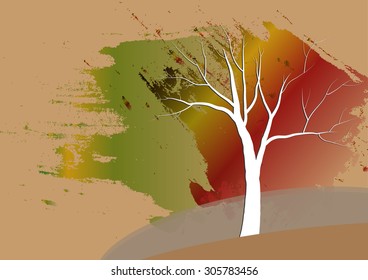 Tree ,White tree paper cut design on the watercolor background,Vector illustration
