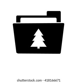 tree - white vector icon;  black folder