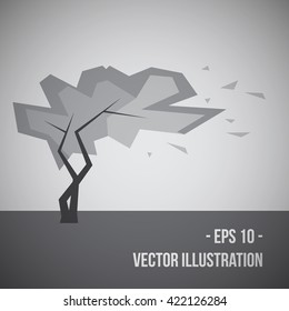 Tree in the wind in grey shades vector illustration