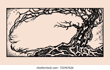 Tree in the wind. Manual graphics ink. Adult Coloring Books