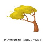 Tree in wind. Windy season in September, outdoor environmen, vector design isolated on white background