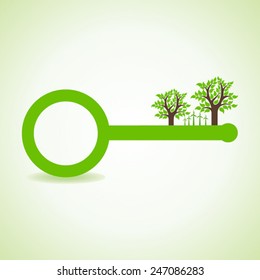 Tree and wind-mill on the key- vector illustration