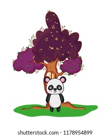 tree with window and cute panda wild animal