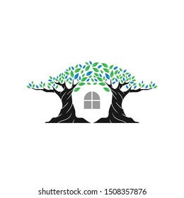 Tree and windows logo design illustration