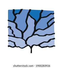 Tree in winter original simple hand drawing converted to vector and colored