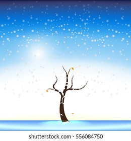 Tree in winter. Snowfall. Vector illustration